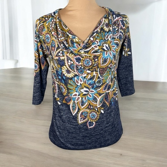 Anthropologie Postmark Jacaranda Floral Knit Top Womens Small‎ Draped Cowl Neck - Picture 5 of 8